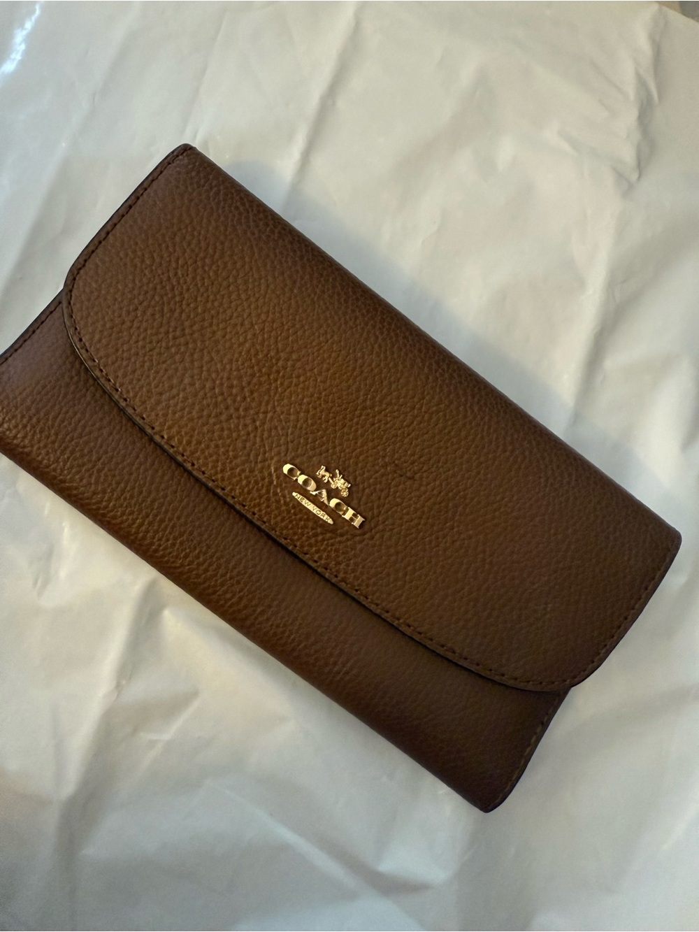 Coach Brown Pebbled Leather Continental Wallet